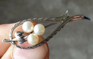 EDWARDIAN VINTAGE SIGNED JEWELLERY REAL PEARL SOLID SILVER BROOCH PIN 3