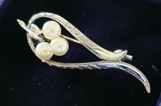 EDWARDIAN VINTAGE SIGNED JEWELLERY REAL PEARL SOLID SILVER BROOCH PIN 5