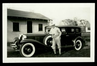 Vintage Car Snapshot Photo 1930s Proud Owner Looks Like Babe Ruth