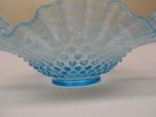 Vintage Fenton Blue Opalescent Hobnail Glass Ruffle Edge Bowl 11 " Diameter