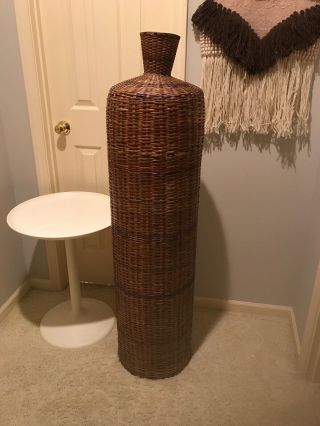 Vtg Modern Rattan Weave Xl Tall Floor Vase Sculpture