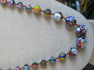 Lovely,  Chunky,  Vintage Venetian Millefiori Glass Bead Necklace Knotted 22inch