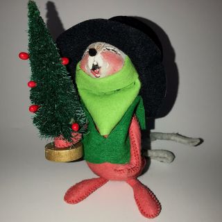 Vintage 8 " Christmas Mouse Caroller Singing Big Black Top Hat Annalee 1993
