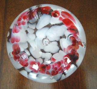Vintage Degenhart Art Glass Cranberry & White Frit Paperweight