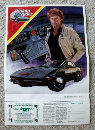 Rare Vintage Kenner Toy General Mills Promo Knight Rider Hasselhoff Mini Poster