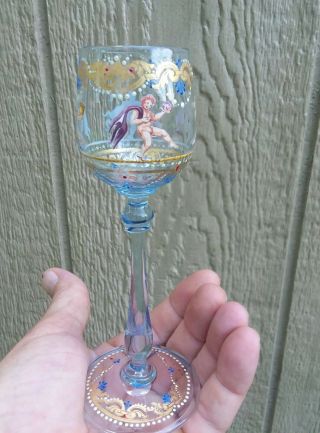 Vintage Enamel Glass Wine Goblet Moser ? Bohemian Blue Color