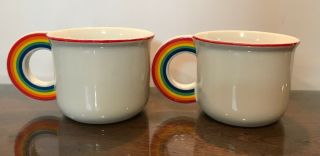 Vintage 1978 & 1979 Vandor Rainbow Handles White Coffee Mugs Tea Cups Retro