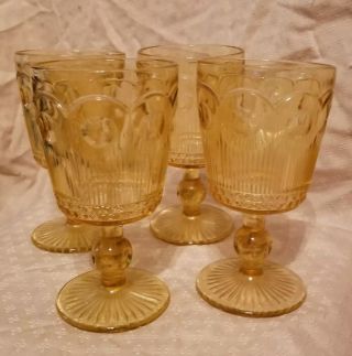 4 Vintage Manhattan Amber Glass Water Goblets Bartlett Collins
