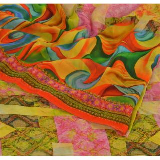 Sanskriti Vintage Saree Blend Georgette Digital Printed Sari Craft Soft Fabric 2