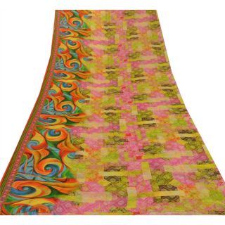 Sanskriti Vintage Saree Blend Georgette Digital Printed Sari Craft Soft Fabric 3