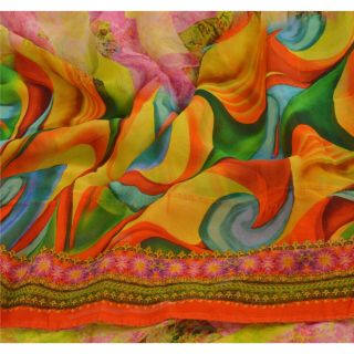 Sanskriti Vintage Saree Blend Georgette Digital Printed Sari Craft Soft Fabric 4