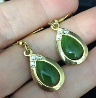 Vintage Jewellery Gorgeous Real Jade Signed Teardrop Pendant Earrings - Pierced