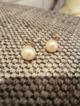 Vintage Christian Dior Faux Pearl And Gold Plate Earrings 1950 