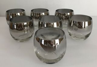 Set 7 Vintage Glasses Rocks Roly Poly Silver Fade 8 Ounce Midcentury Mod Barware