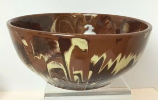 Vintage Clays In Calico Cardwell Montana Pottery Large Bowl Brown Cream Swirl