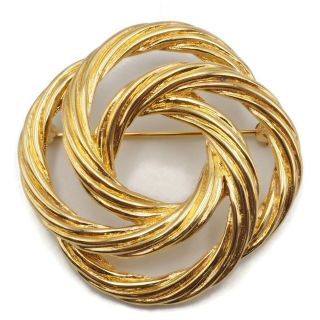 Vintage Round Monet Gold Tone Entwined Rope Costume Fashion Open Work Brooch Pin