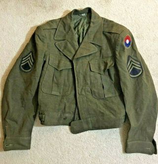 Vintage Ww2 Era Wool Military Jacket With Patches - Size 36r - Cool