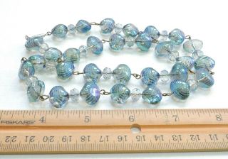 Vintage Blue Iridescent Shells Lampwork Art Glass Bead Necklace AU1914 2