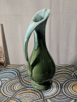 Vintage Usa Green Drip Handled Flower Vase Pitcher 9 " Unique Details