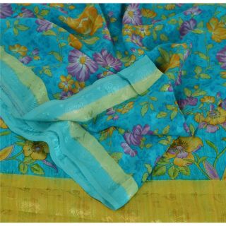 Sanskriti Vintage Green Saree Pure Georgette Silk Printed Craft Fabric Sari