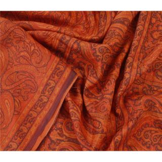 Sanskriti Vintage Orange Saree Pure Silk Printed Sari Craft Decor Soft Fabric