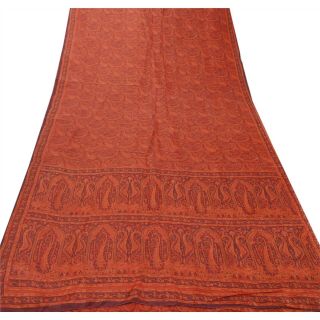Sanskriti Vintage Orange Saree Pure Silk Printed Sari Craft Decor Soft Fabric 3