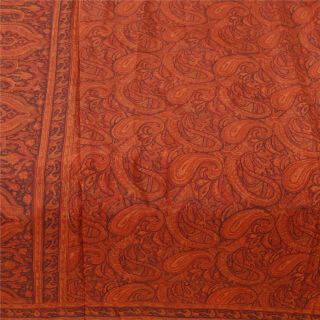 Sanskriti Vintage Orange Saree Pure Silk Printed Sari Craft Decor Soft Fabric 4