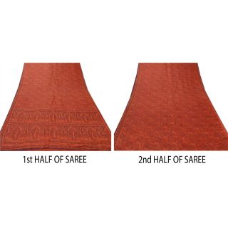 Sanskriti Vintage Orange Saree Pure Silk Printed Sari Craft Decor Soft Fabric 5