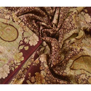 Sanskriti Vintage Brown Saree 100 Pure Silk Floral Printed Sari Craft Fabric