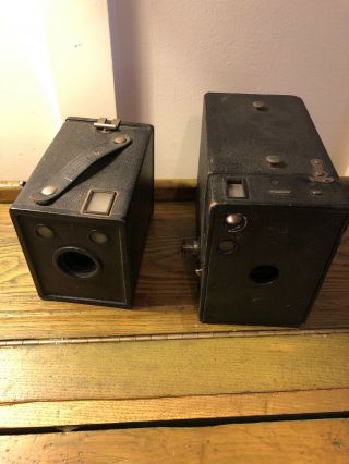 Vintage Agfa Ansco B - 2 Cadet Black Box Film Camera & Other Box With Intact Film
