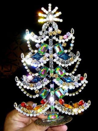 Exlusive Vintage Rhinestone Christmas Tree Candle Xmass Decoration Signed K20
