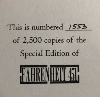 Fahrenheit 451 “Special Edition” by Ray Bradbury - Limited Numbered Edition 2