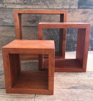 3 Vintage Wooden Wall Display Boxes Various Sizes Solid Wood Rustic