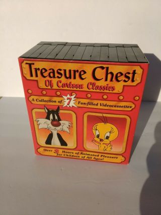 Vtg Looney Tunes Vhs Box Set Of 7 Treasure Chest Of Cartoon Classics Euc