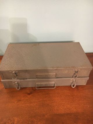 Vintage Arel 35mm Metal Slide Holder Storage Box Set Of 2
