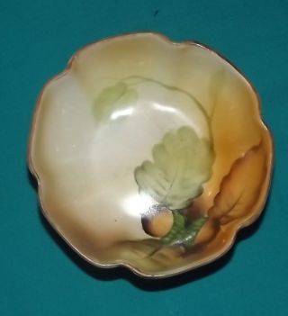 Vintage Hand Painted Nippon Footed Bowl Acorn Design 4 1/2 Inch