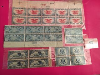 Vintage Us Postage - 5 Blocks,  6,  10,  16 Cent Airmail Stamps - Read Descript