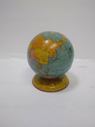 Vintage Tin Litho Globe Bank 4 - 1/4 " J.  Chein & Co Made In Usa Metal Toy