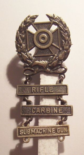 Vintage Army Basic Qualification Expert Badge & 3 Bars Submachine Gun