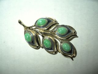 Vintage Signed Sarah Coventry Goldtone Blue & Green Peacock Feather Brooch Pin