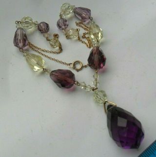 Vintage Art Deco Jewellery Crystal Faceted Amethyst Glass Beads Pendant Necklace