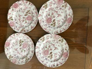 Vintage Four Dinner Plates Johnson Brothers Rose Chintz Pink And White 10 "