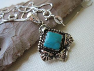 Vintage Navajo Turquoise and Sterling Silver Pendant on a 925 Sterling Necklace 3