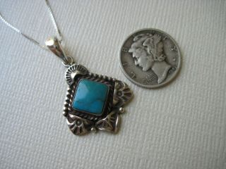 Vintage Navajo Turquoise and Sterling Silver Pendant on a 925 Sterling Necklace 4