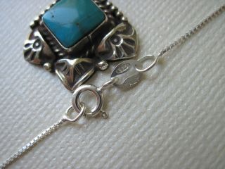 Vintage Navajo Turquoise and Sterling Silver Pendant on a 925 Sterling Necklace 7