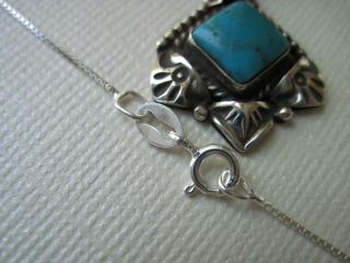 Vintage Navajo Turquoise and Sterling Silver Pendant on a 925 Sterling Necklace 8