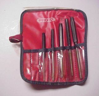 Vintage Proto Professional 5 Pc Duty 1/8 - 1/4 " Roll Pin Punch Set W Pouch