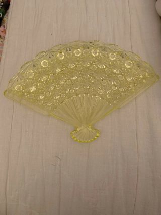 Vintage Pre Logo Fenton Daisy & Button Yellow Canary Fan Shaped Tray Dish Plate
