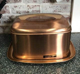 Vintage Lincoln Beauty Ware Square Copper Cake Keeper W/locking Lid