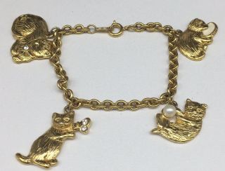 Vintage Avon Child’s Size Cat Charm Gold Tone Chain Bracelet 6.  5” Long